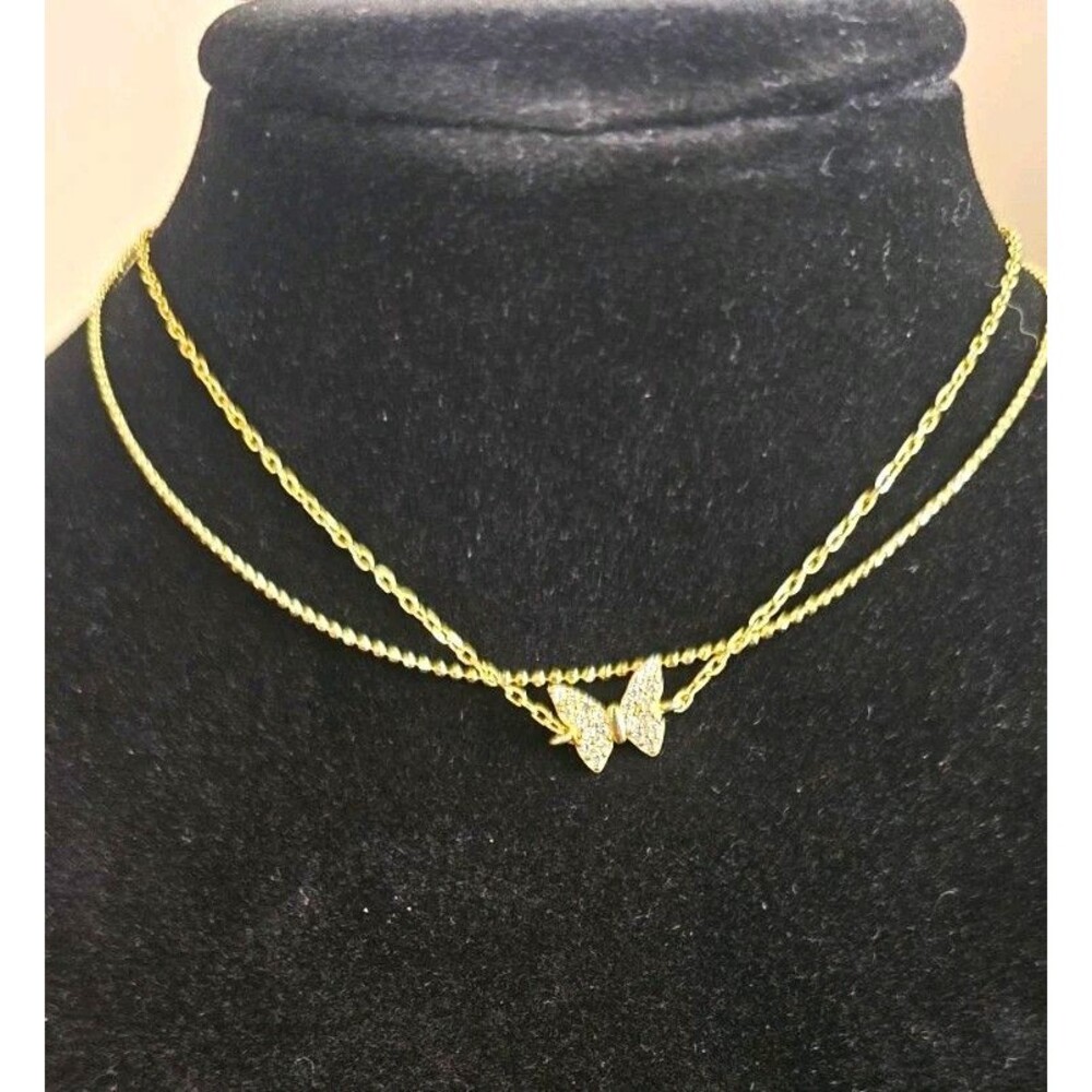 Gold Tone 925 Double Chain Anklets Butterfly Pendant